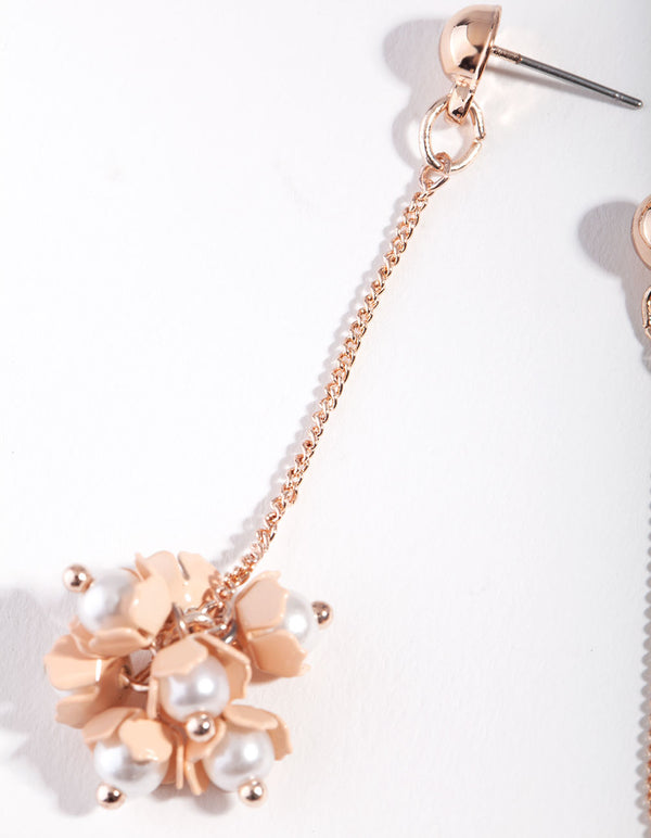 Rose Gold Pink Small Cluster Flower Drop Earrings