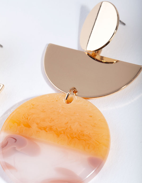 Gold Peach Geometric Acrylic Drop Earrings