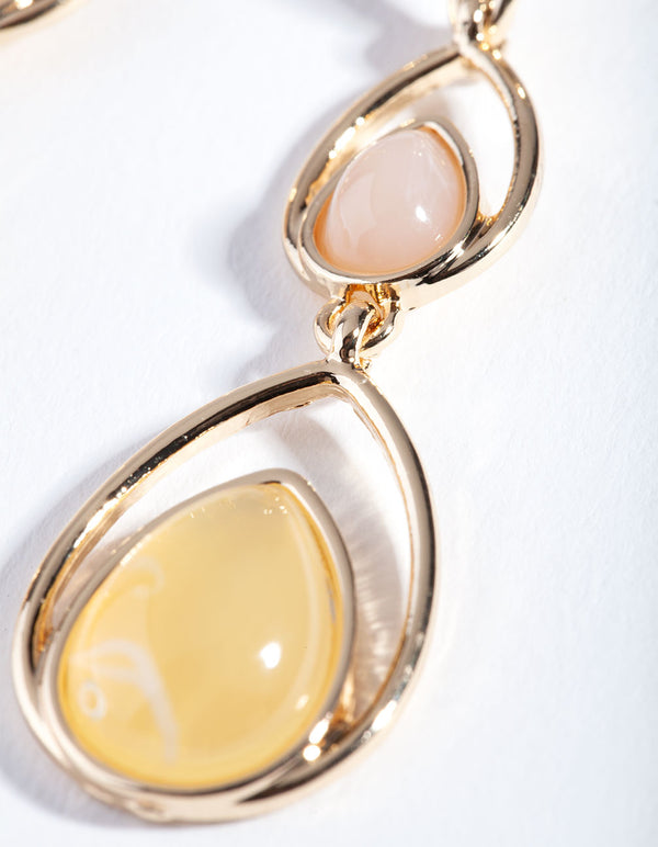 Gold Neutral Pink Teardrop Double Earrings