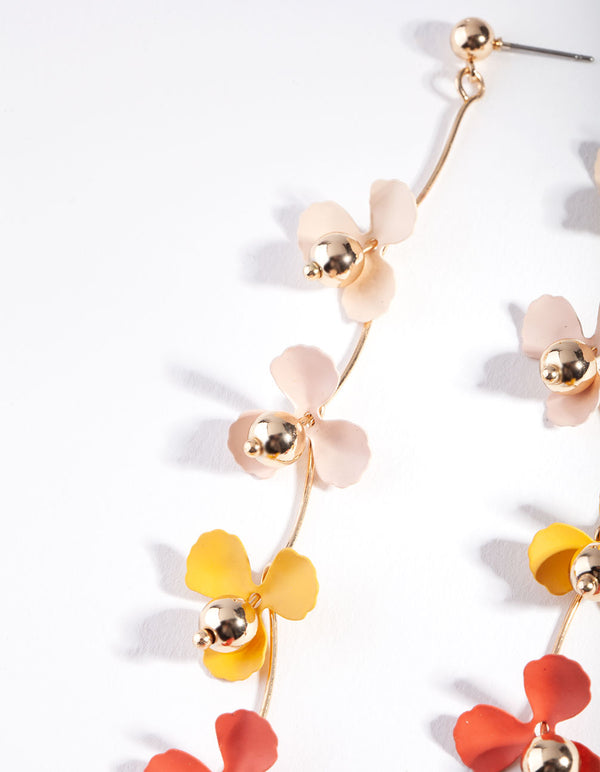 Peachy Gold Pink Flower Drop Earrings