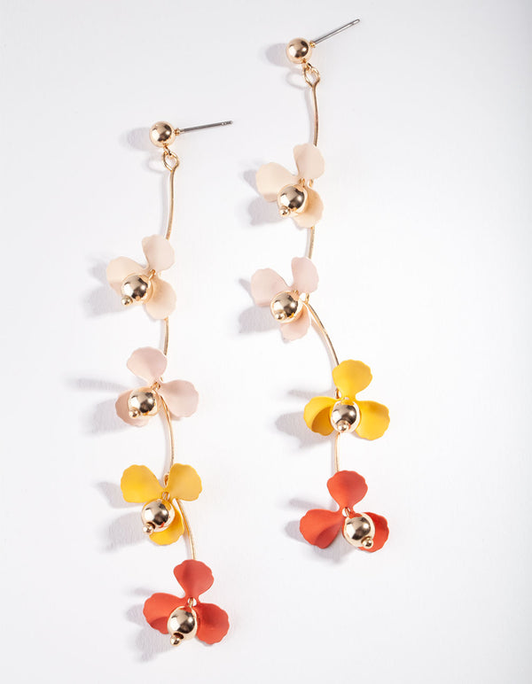 Peachy Gold Pink Flower Drop Earrings