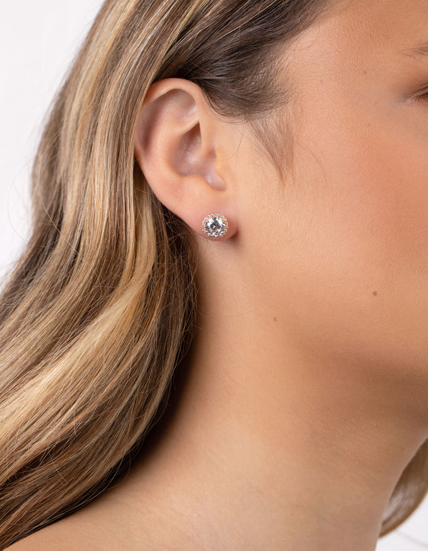 Rose Gold Plated Sterling Silver Cubic Zirconia Stud Earrings