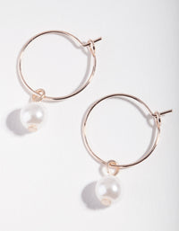 Rose Gold Mini Fine Pearl Hoop Earrings - link has visual effect only