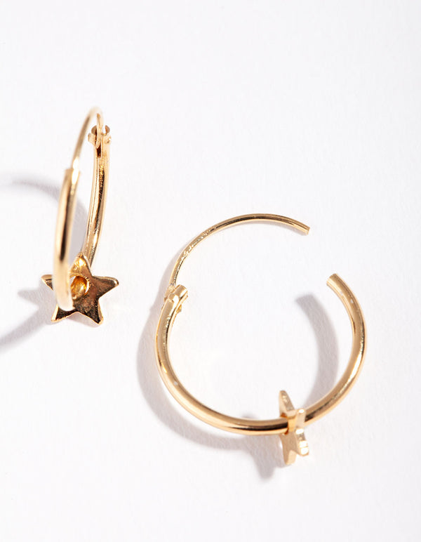 Gold Plated Sterling Silver Star Thread Through Hoop Earrings