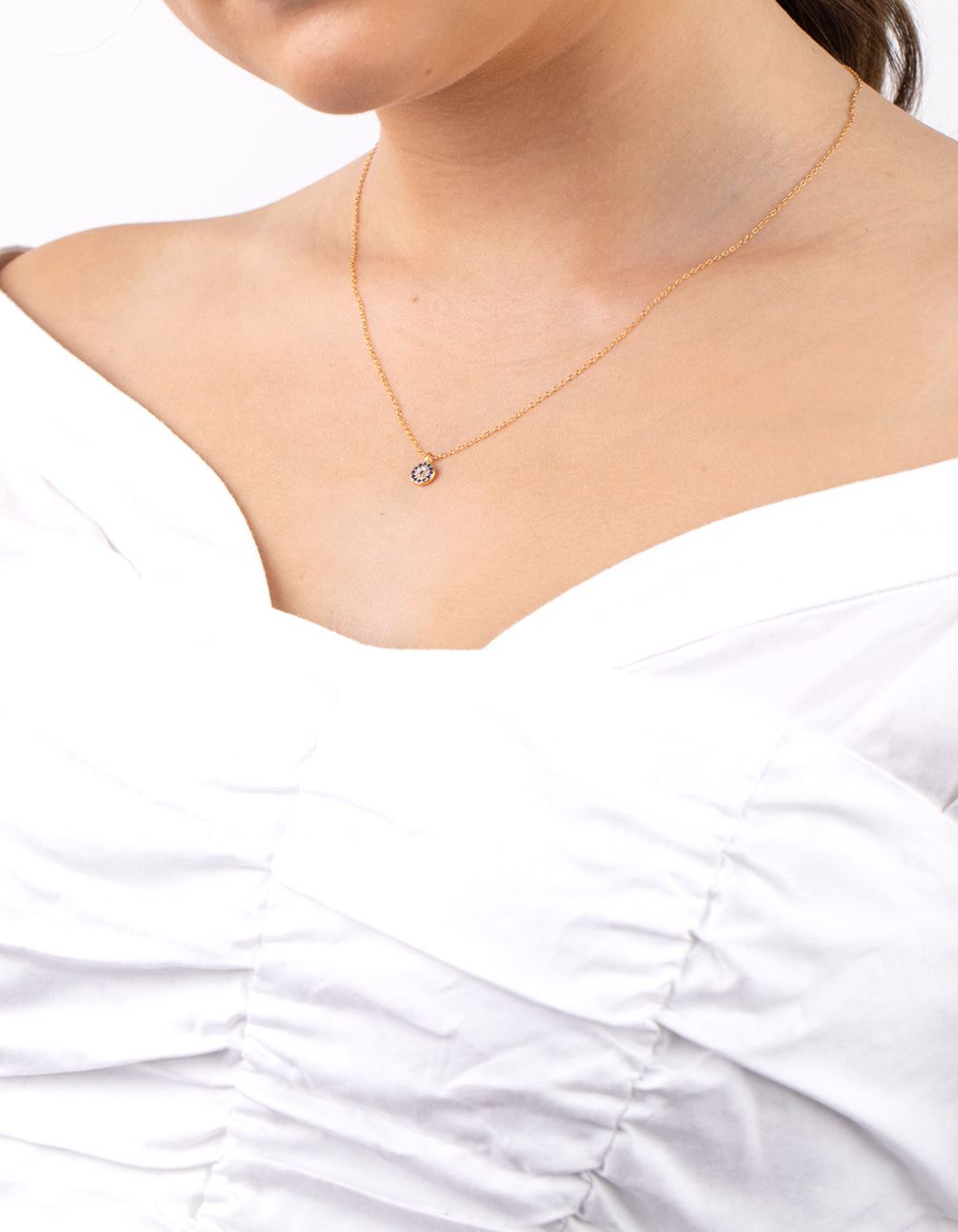 Gold Plated Sterling Silver Evil Eye Disc Necklace