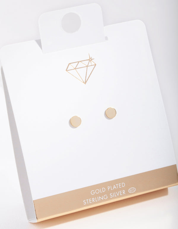Gold Plated Sterling Silver Plain Disc Stud Earrings