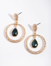 Gold Green Mix Bead Drop Earrings - link has visual effect only