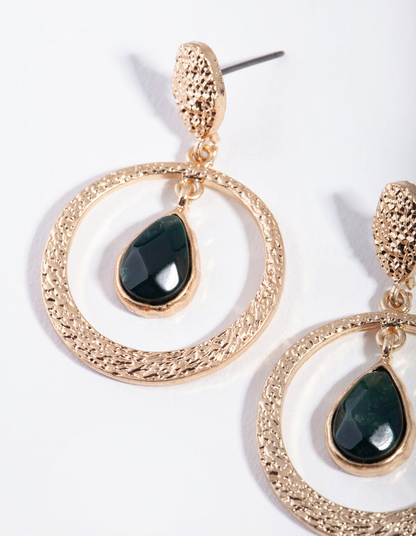 Gold Green Mix Bead Drop Earrings