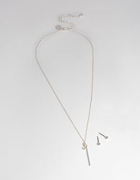 Silver Bar Earring & Necklace Set - link has visual effect only