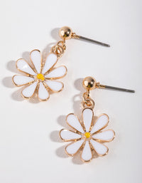 Gold Enamel Daisy Drop Earrings - link has visual effect only