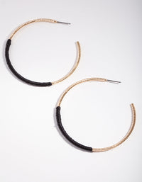 Gold Black Half Thread Wrapped Hoop Earrings - link has visual effect only