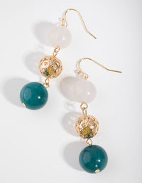 Gold Triple Bead Drop Earrings - link has visual effect only