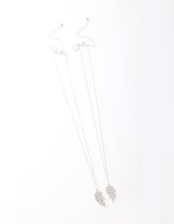 Silver Diamante Half Heart Necklace Pack
