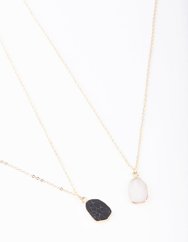 Gold Large Dark Semi Precious Stone Necklace Pack