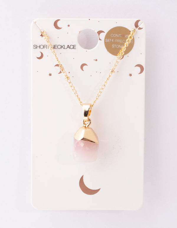 Gold Pink Semi Precious Stone Necklace