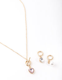 Gold Pearl & Diamante Heart Charm Necklace - link has visual effect only
