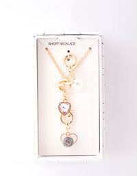 Gold Pearl & Diamante Heart Charm Necklace - link has visual effect only