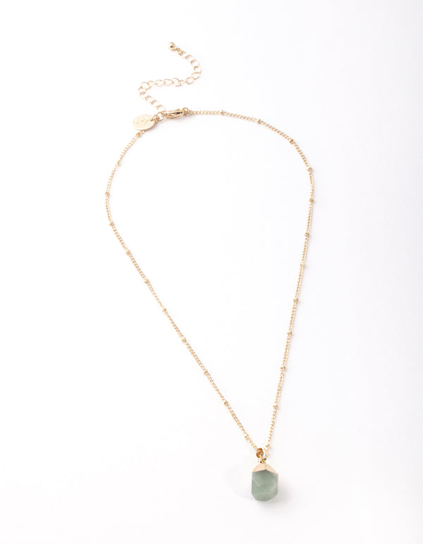 Gold Green Semi Precious Stone Necklace