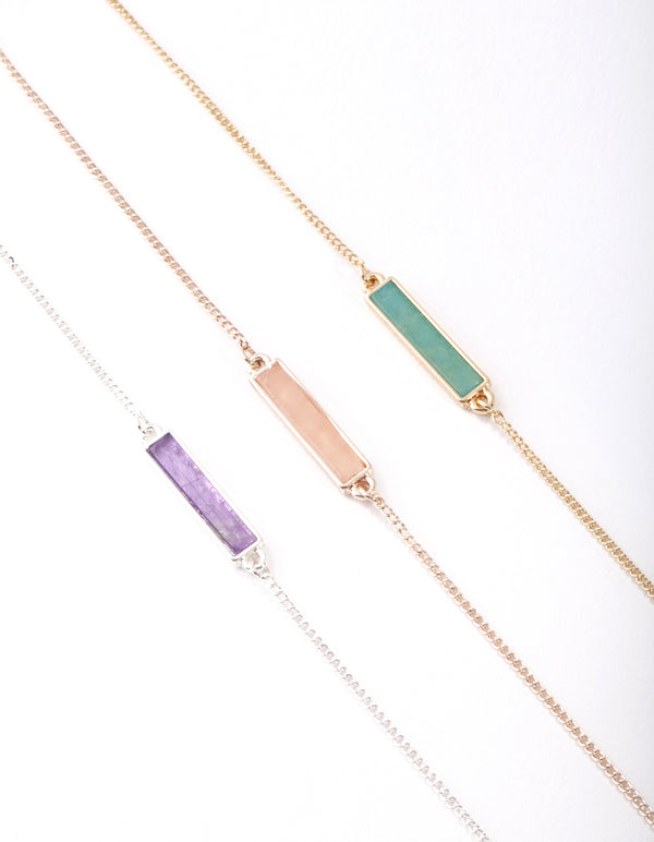 Mixed Metal Semi Precious Bar Bracelet Pack