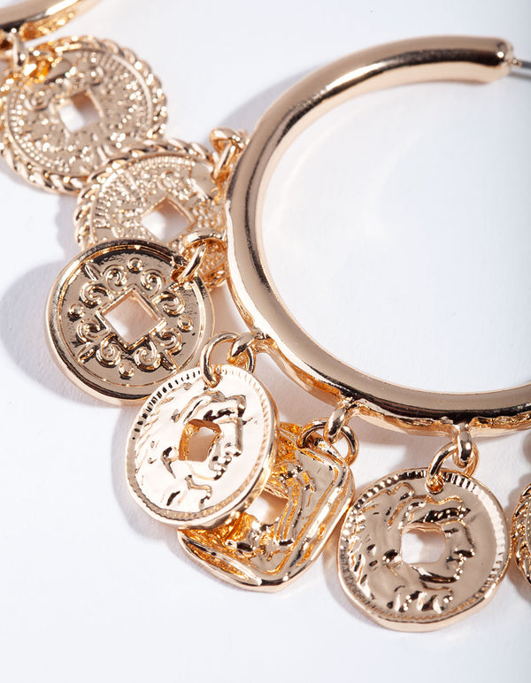 Gold Multi Coin Hoop Earrings