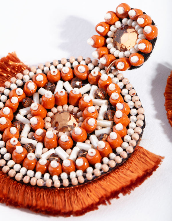 Orange Bright Disc Tassel Earrings