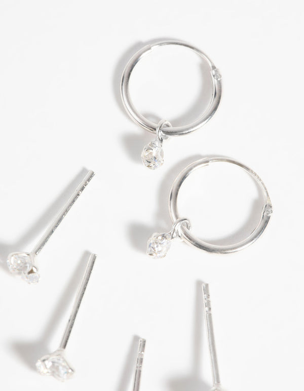 Sterling Silver Cubic Zirconia Stud & Hoop Earring Pack