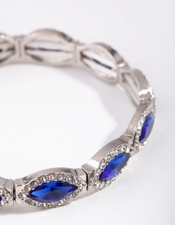 Silver Marquise Blue Diamante Stretch Bracelet
