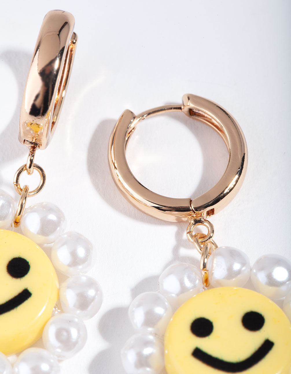 Gold Smiley Pearl Drop Earrings