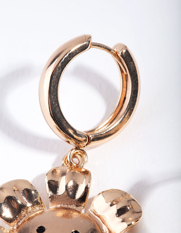 Gold Smiley Flower Drop Earrings