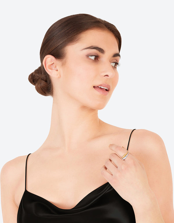 Silver & Gold Plated Wave Band Ring Set