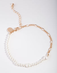 Gold Freshwater Pearl Figaro Chain Anklet - link has visual effect only