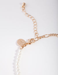 Gold Freshwater Pearl Figaro Chain Anklet - link has visual effect only