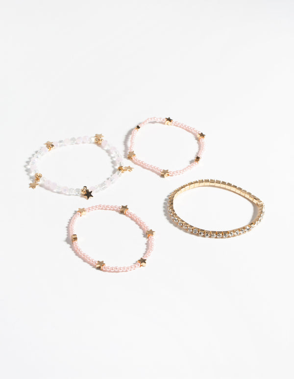 Kids Gold Bead & Star Charm Stretch Bracelet