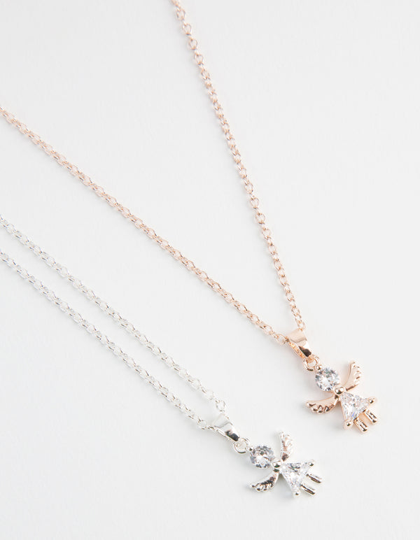 Mixed Metal Double Angel Diamante Necklace