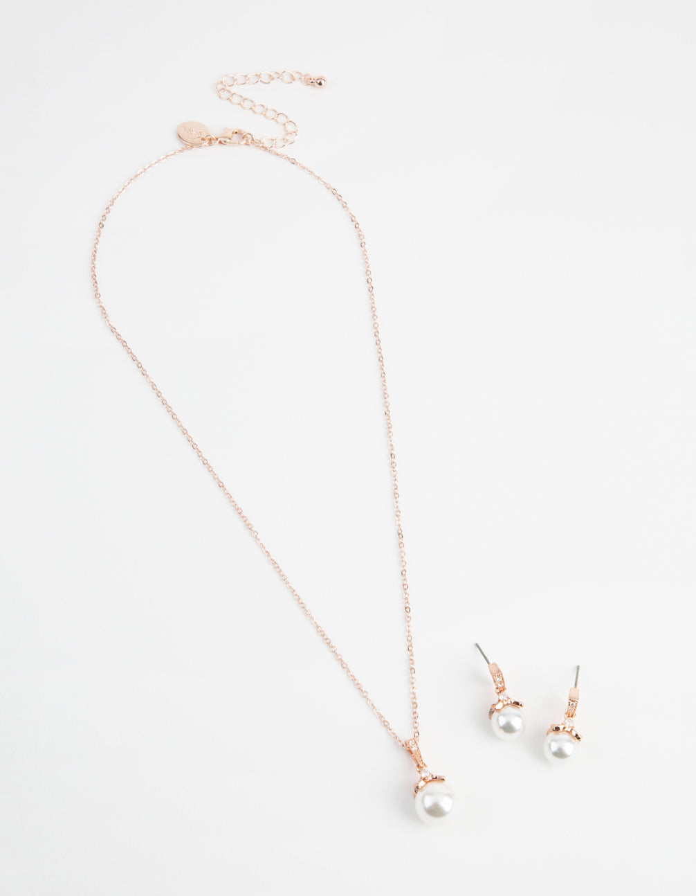 Rose Gold Classic Pearl Necklace & Earrings Set
