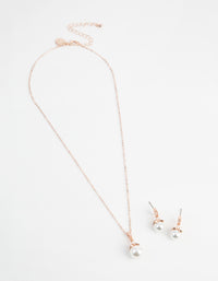 Rose Gold Classic Pearl Necklace & Earrings Set - link has visual effect only