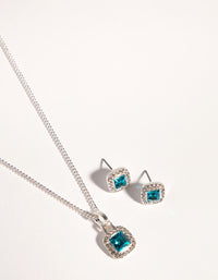 Silver Square Cut Diamante Necklace & Earrings - link has visual effect only