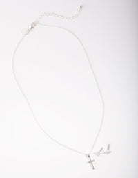 Silver Small Diamante Cross Necklace & Earrings Set - link has visual effect only
