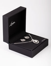 Silver Circle Diamante Disc Necklace & Earrings Set - link has visual effect only