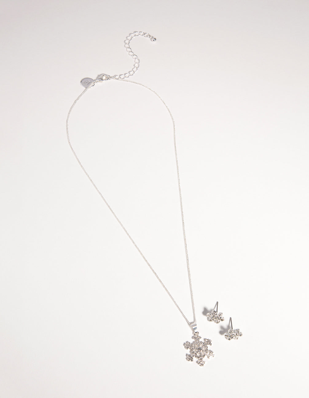 Silver Diamante Snowflake Necklace Earrings