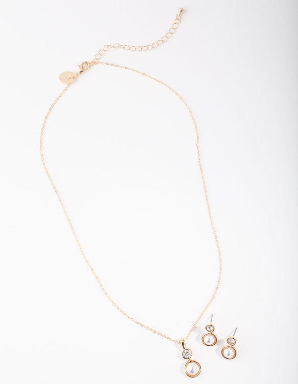 Gold Mini Twist Pearl Necklace & Earrings Set