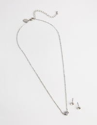 Silver Circle Diamante Pendant Necklace & Earrings Set - link has visual effect only
