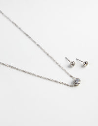 Silver Circle Diamante Pendant Necklace & Earrings Set - link has visual effect only