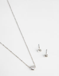 Silver Circle Diamante Pendant Necklace & Earrings Set - link has visual effect only