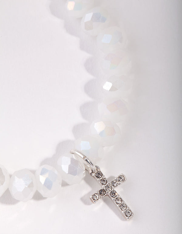 Silver Diamante Cross Facet Bead Bracelet
