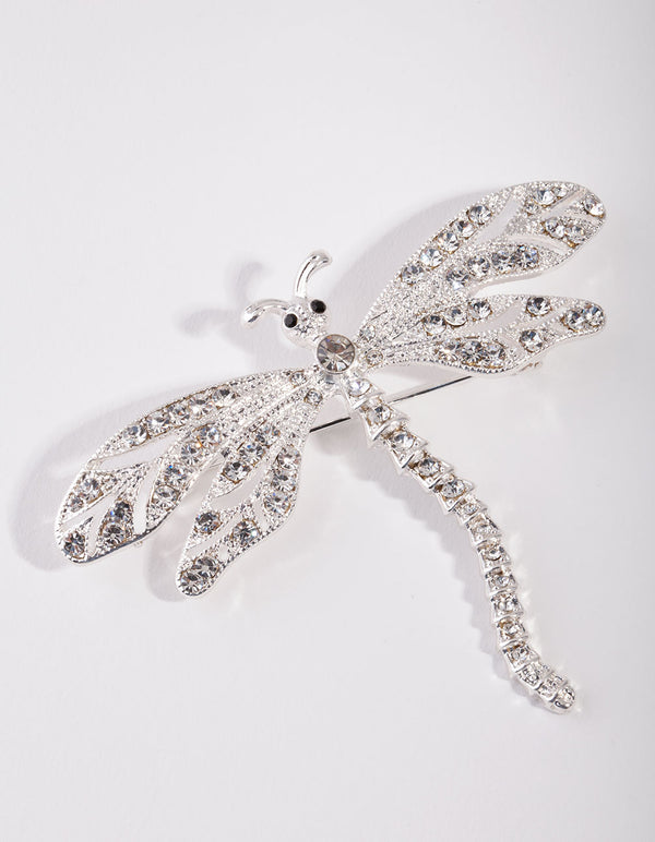 Silver Dragonfly Diamante Broach