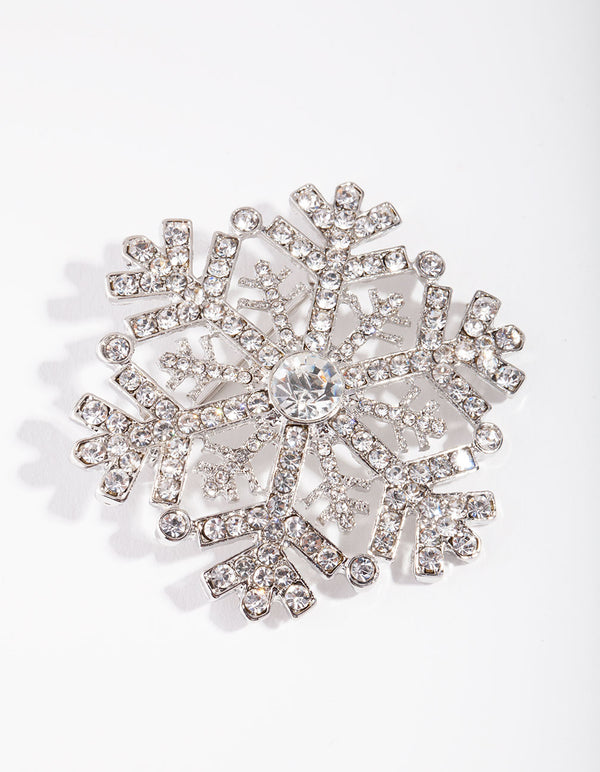 Silver Large Diamante Snowflake Broach