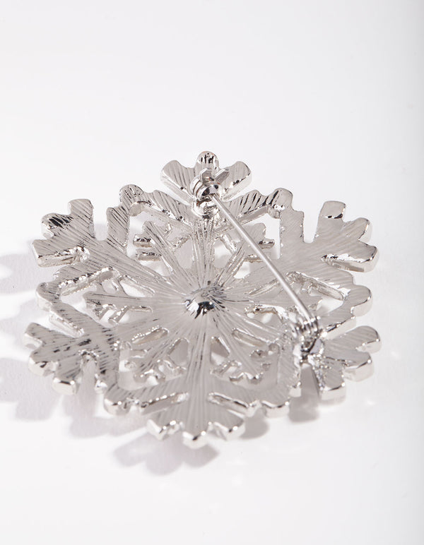 Silver Large Diamante Snowflake Broach