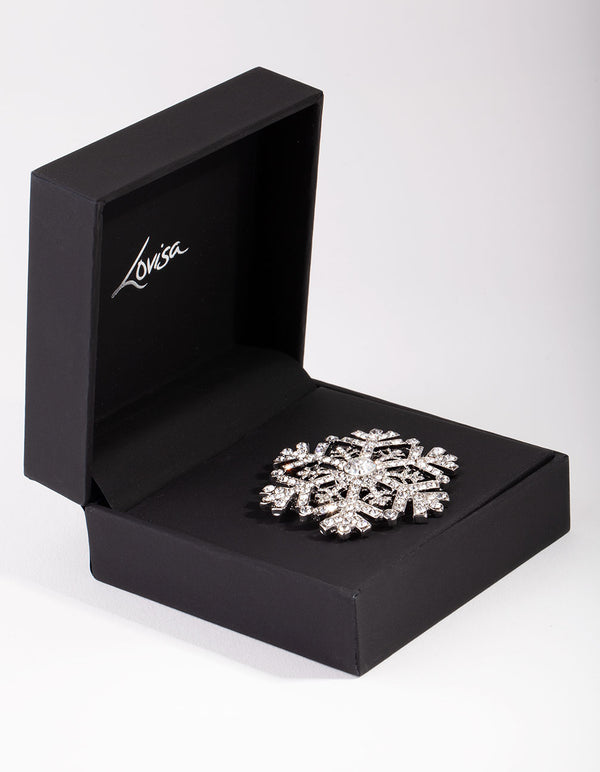 Silver Large Diamante Snowflake Broach