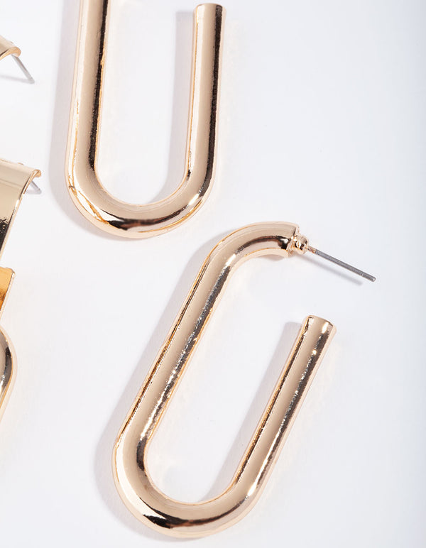 Gold Pack Rectangle Link & Hoop Earring